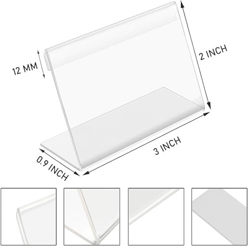 Shuban Acrylic Sign Holder L-Shape Acrylic Table Display Label Price Tag Name Card Holder Stands For School Office Counter Restaurants Supermarket (3 Inch W X 2 Inch H - 25Pcs) - Image 2