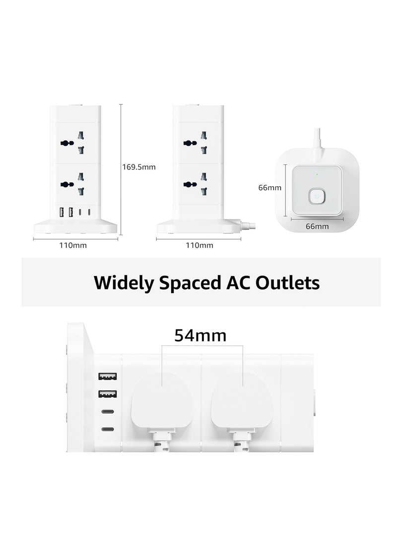 TYCOM Power Cord Strip Surge Protector with USB and Type C Extension Cord Flat Plug with 8 AC Outlet and 2 USB 1 Type C Small Desktop Station Compact Socket 2 Tiers Grey and White.  - Image 2