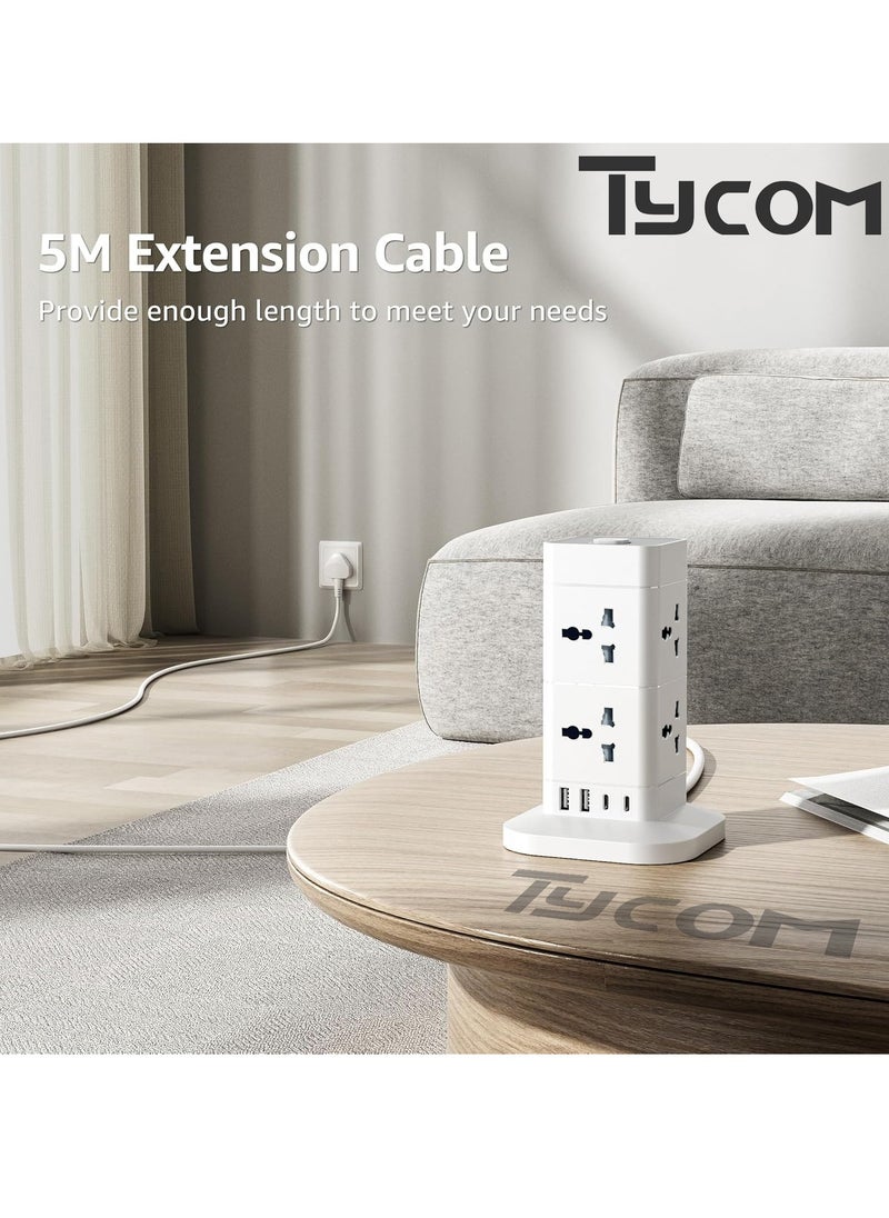 TYCOM Power Cord Strip Surge Protector with USB and Type C Extension Cord Flat Plug with 8 AC Outlet and 2 USB 1 Type C Small Desktop Station Compact Socket 2 Tiers Grey and White.  - Image 5