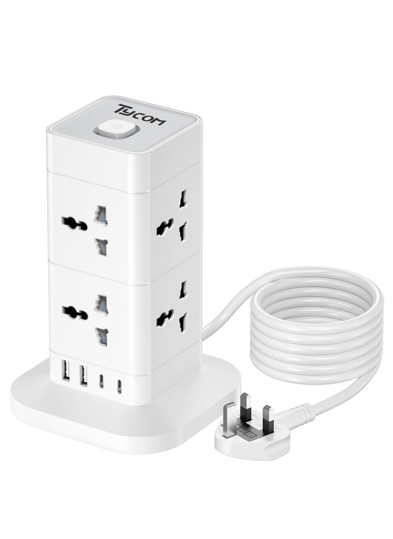 TYCOM Power Cord Strip Surge Protector with USB and Type C Extension Cord Flat Plug with 8 AC Outlet and 2 USB 1 Type C Small Desktop Station Compact Socket 2 Tiers Grey and White.  - Image 1