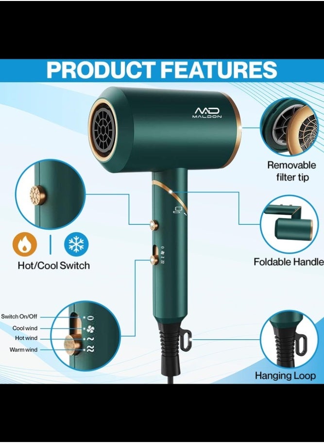 maldon Hair Dryer, 2000W Powerful AC Motor Fast Drying Blow Dryer-Gree - Image 3