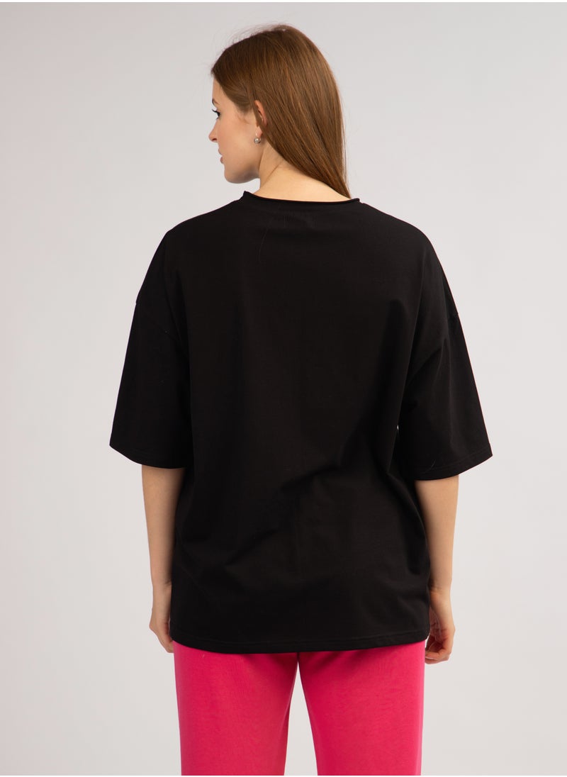 Artograph Women oversize premium cotton black T-shirt with artist unique painting Flamenco  - Image 5