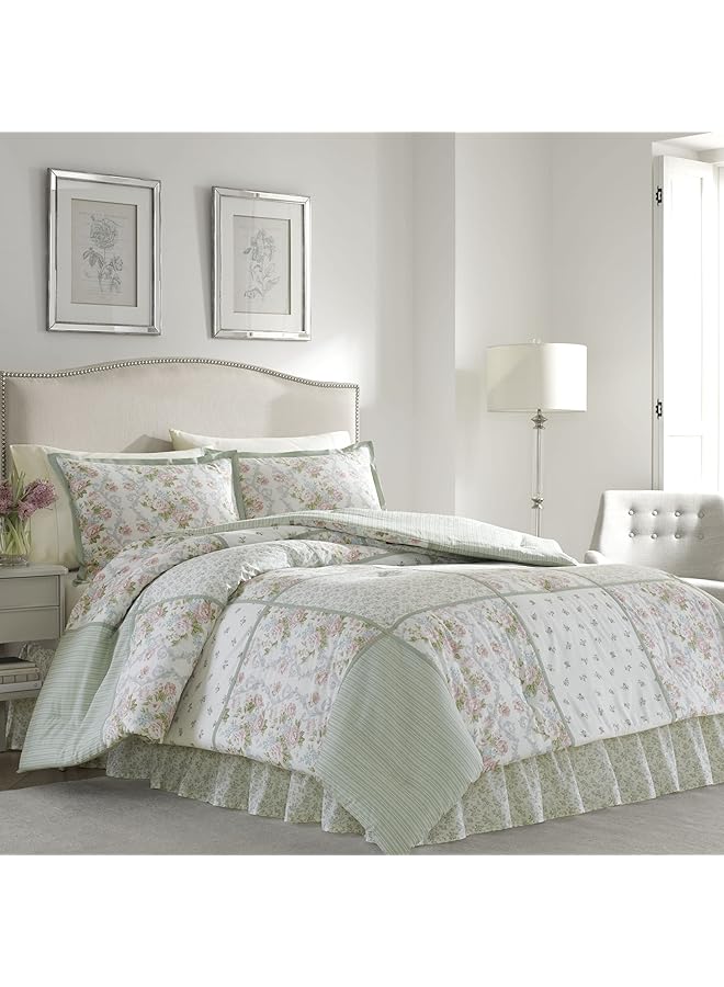 LAURA ASHLEY Full Comforter Set Reversible Cotton Bedding With Matching Shams And Bedskirt Stylish Home Decor For All Seasons Harper Sage Full - Image 4