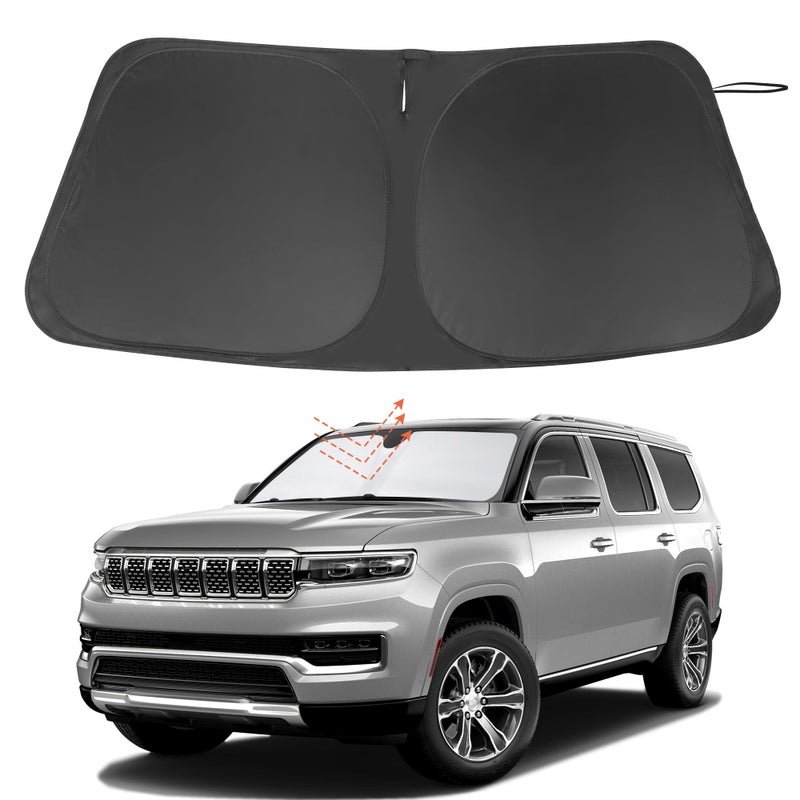 Windshield Sun Shade Custom Fit for 2022 2023 2024 Jeep Wagoneer NOT for Grand Wagoneer Accessories Foldable Sunshade Sun Blocker Protect Car from Sun Rays Heat Damage Keep Car Cooler
