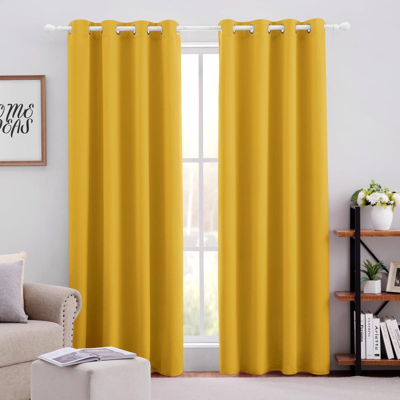 HOMEIDEAS Blackout Curtains 52 X 84 Inch 2 Panels Mustard Yellow Room Darkening Bedroom Curtains, Thermal Grommet Light Bolcking Window Curtains for Living Room - Image 1