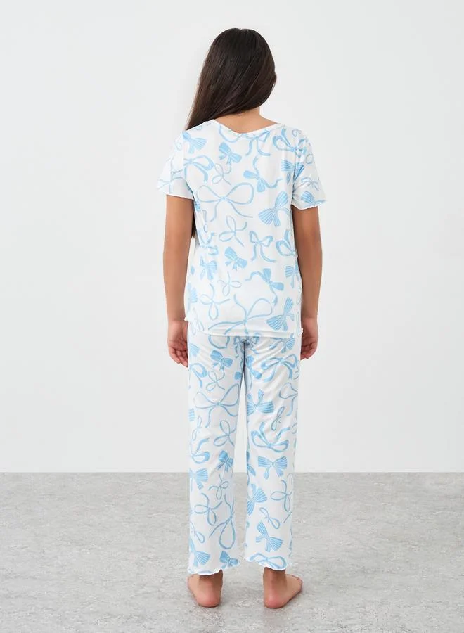 Styli Styli Ribbon Print Top and Pyjama Set