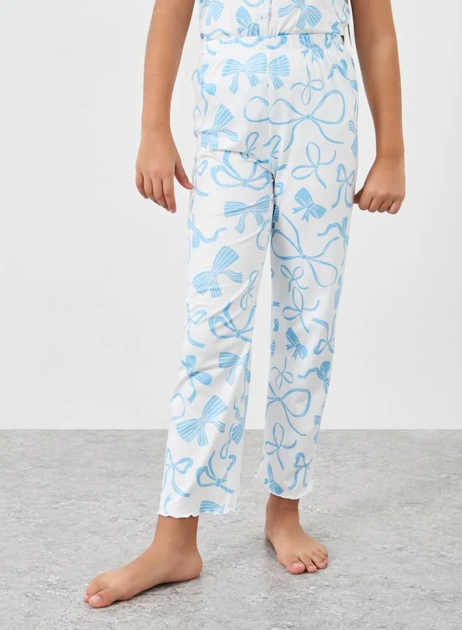 Styli Styli Ribbon Print Top and Pyjama Set
