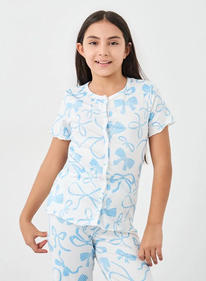 ستايلي Styli Ribbon Print Top and Pyjama Set
