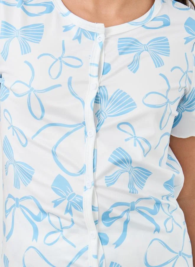 Styli Styli Ribbon Print Top and Pyjama Set