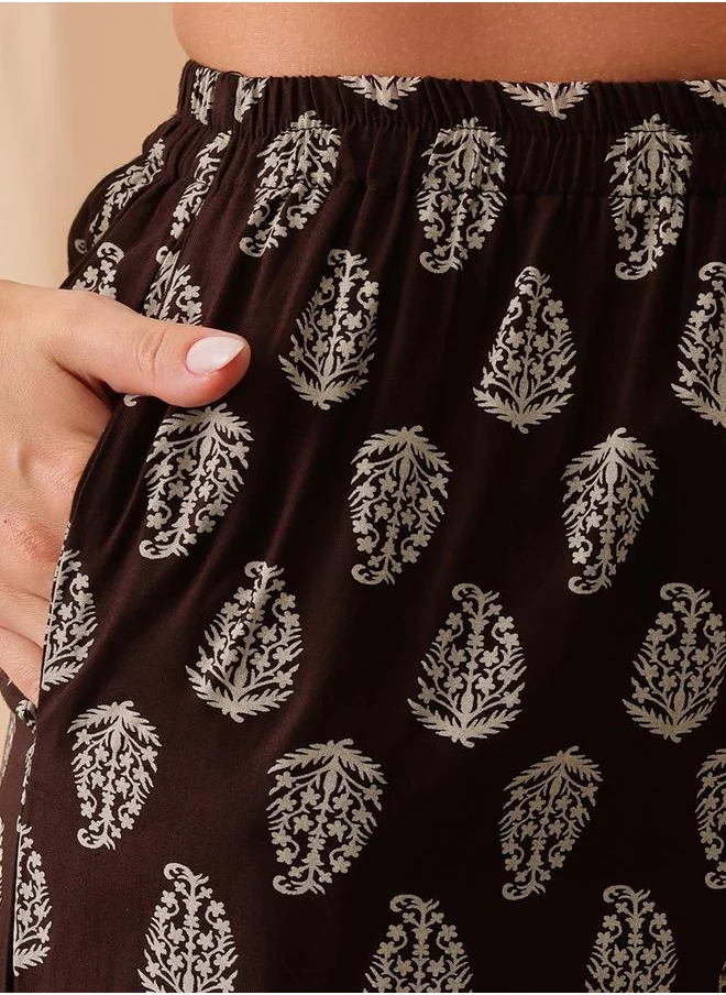 Clovia Clovia Printed Notch Neck Top and Pyjama Set
