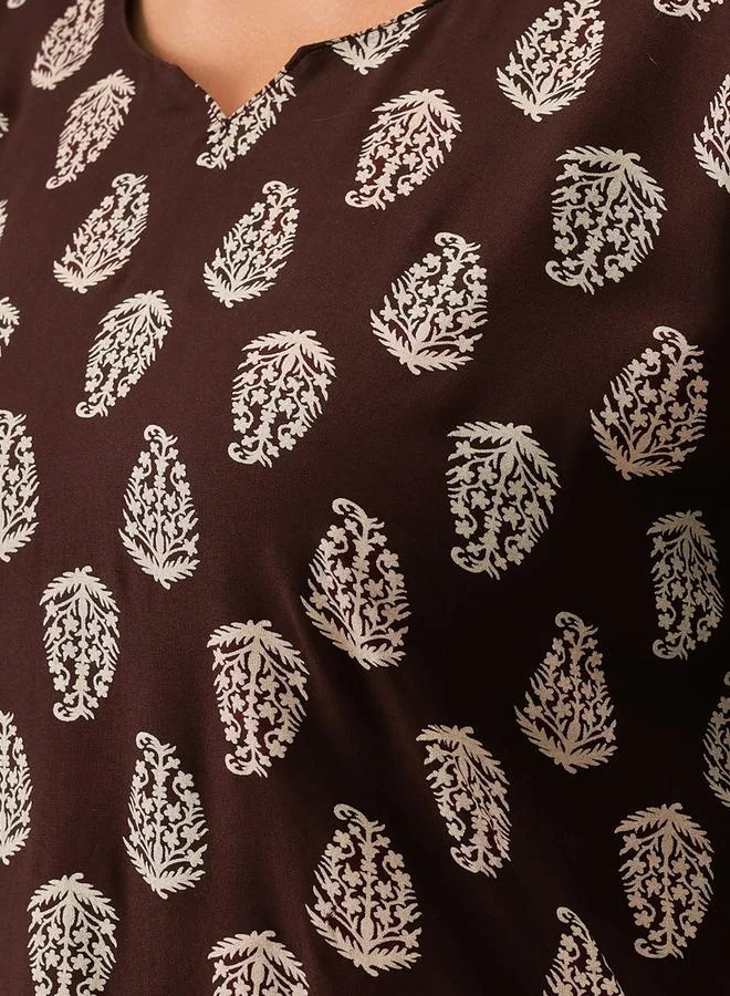 Clovia Clovia Printed Notch Neck Top and Pyjama Set