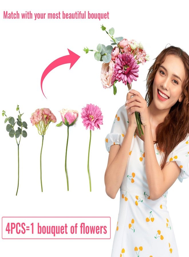 Zerzsy Artificial Flowers Bouquets, 4PCS Mixed Pink Artificial Peonies,Fake Flower Holding Flowers Wedding Bouquet for Bride Spring Home Desk Decor - Image 3
