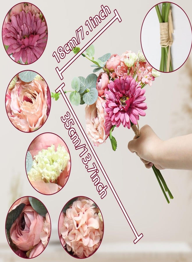 Zerzsy Artificial Flowers Bouquets, 4PCS Mixed Pink Artificial Peonies,Fake Flower Holding Flowers Wedding Bouquet for Bride Spring Home Desk Decor - Image 2