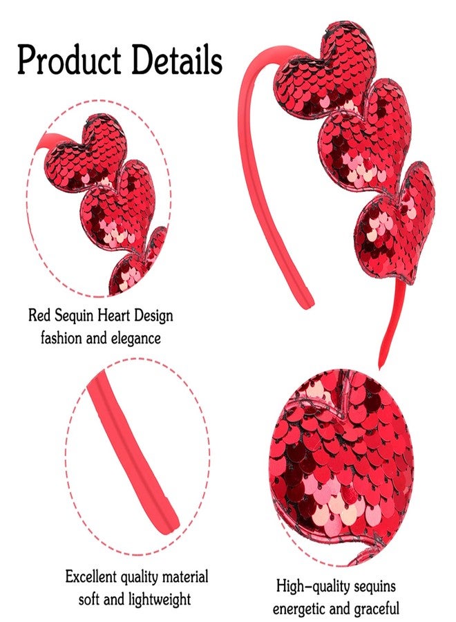 ZEYER Valentine's Day Headband Glitter Heart Hair Band Red Love Sequin Headband Girls Beauty Headdresses Romantic Hair Accessories Valentine's Day Hairband Gift for Girls Women - Image 2