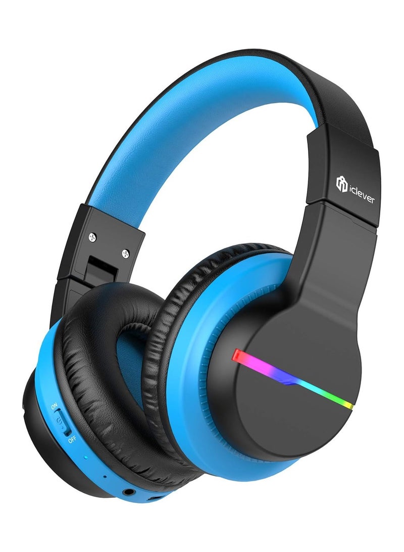 iClever سماعات رأس بلوتوث للأطفال، سماعات رأس لاسلكية للأطفال BTH12 بإضاءة LED ملونة فوق الأذن مع مستوى صوت محدود 74/85/94 ديسيبل، وقت تشغيل 55 ساعة، بلوتوث 5.2، ميكروفون مدمج للمدرسة/الكمبيوتر اللوحي/الكمبيوتر الشخصي - Image 1