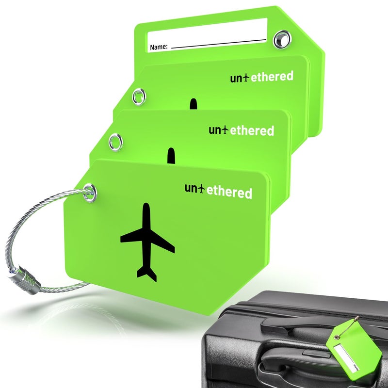 Untethered Untethered 4-Pack Luggage Tag Set | Luggage Tags, Luggage Tags for Suitcases, Bag Tag, Luggage Tags 4 Pack, Suitcase Tags, Identifiers Travel Bag Tags for Luggage, Name Travel Tags for Luggage  - Image 1