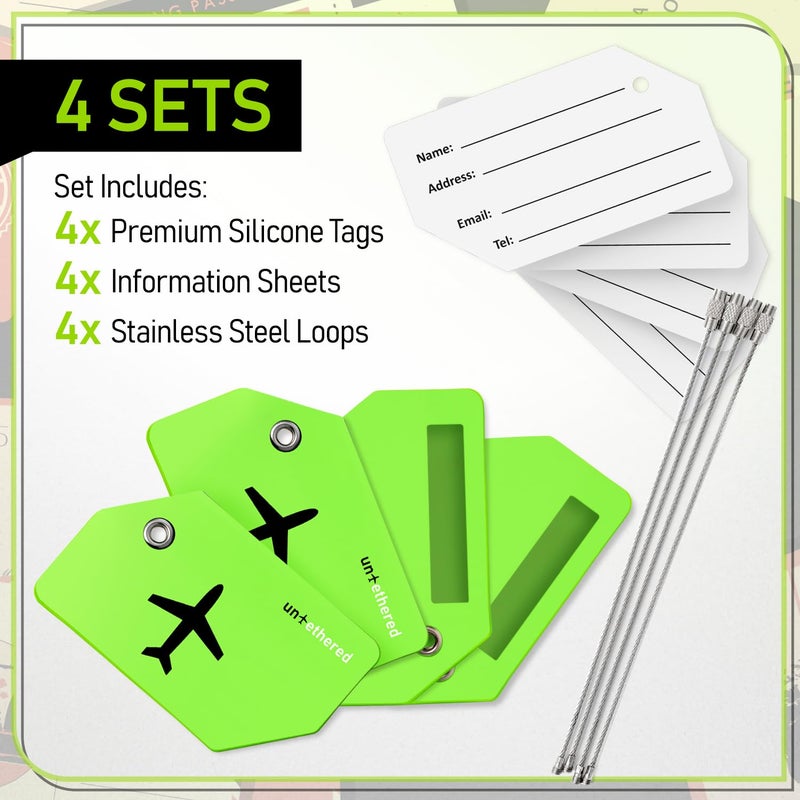 Untethered Untethered 4-Pack Luggage Tag Set | Luggage Tags, Luggage Tags for Suitcases, Bag Tag, Luggage Tags 4 Pack, Suitcase Tags, Identifiers Travel Bag Tags for Luggage, Name Travel Tags for Luggage  - Image 3