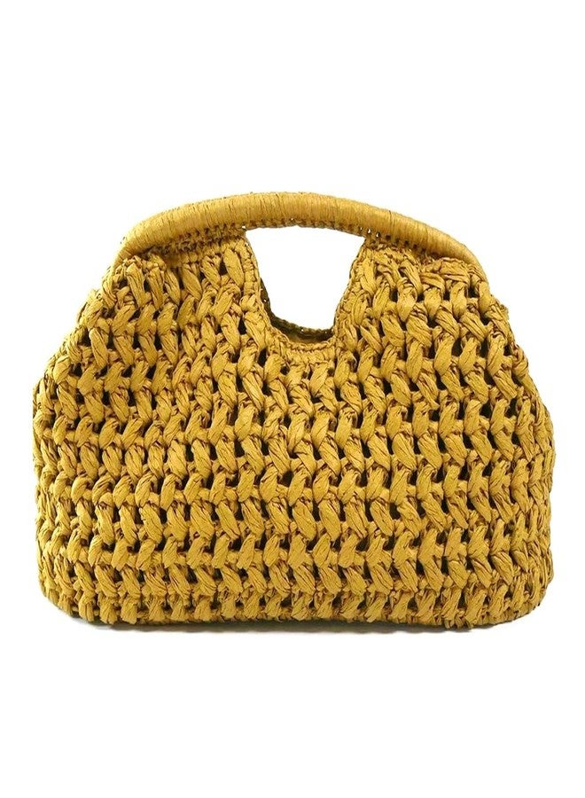 CUXVA Large Straw Clutch Bag for Women Summer Satchel Purse Fashion Woven Top Hanlde Handbags for Beach Vacation, Yellow Brown - Image 1