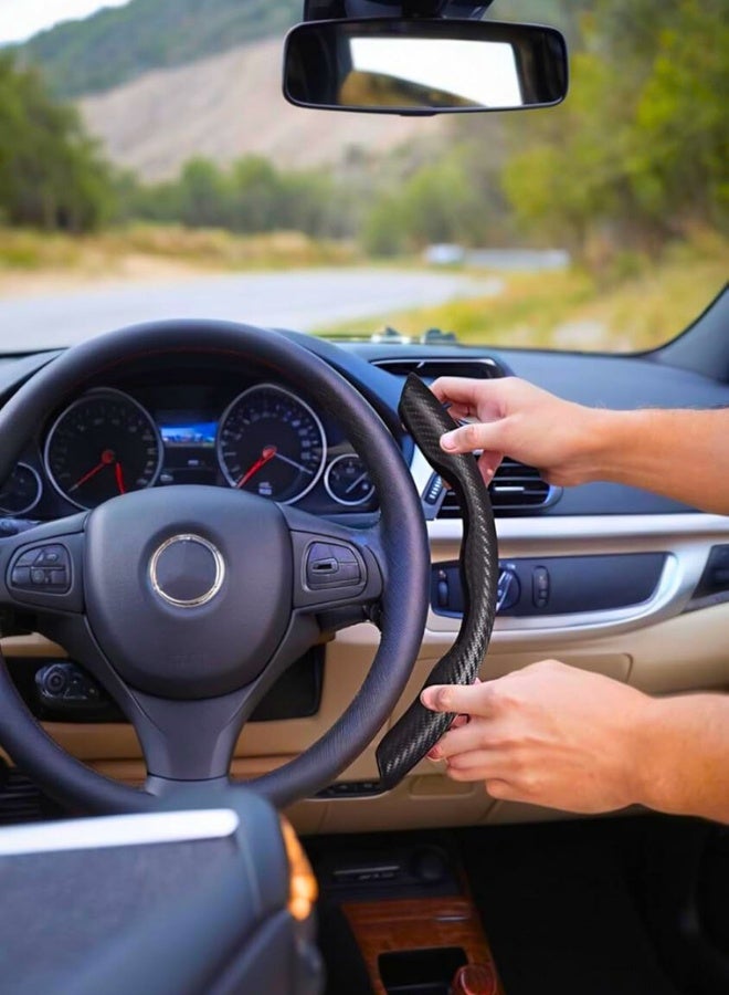 Chase Up Carbon Fiber Steering Wheel Cover - Non-Slip Universal Fit for Men and Women - Enhance Safety and Style - Black Car Wheel Protector Accessory - Image 4