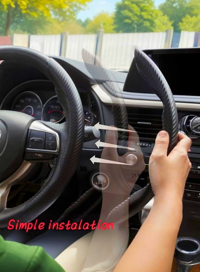 Chase Up Carbon Fiber Steering Wheel Cover - Non-Slip Universal Fit for Men and Women - Enhance Safety and Style - Black Car Wheel Protector Accessory - Image 5