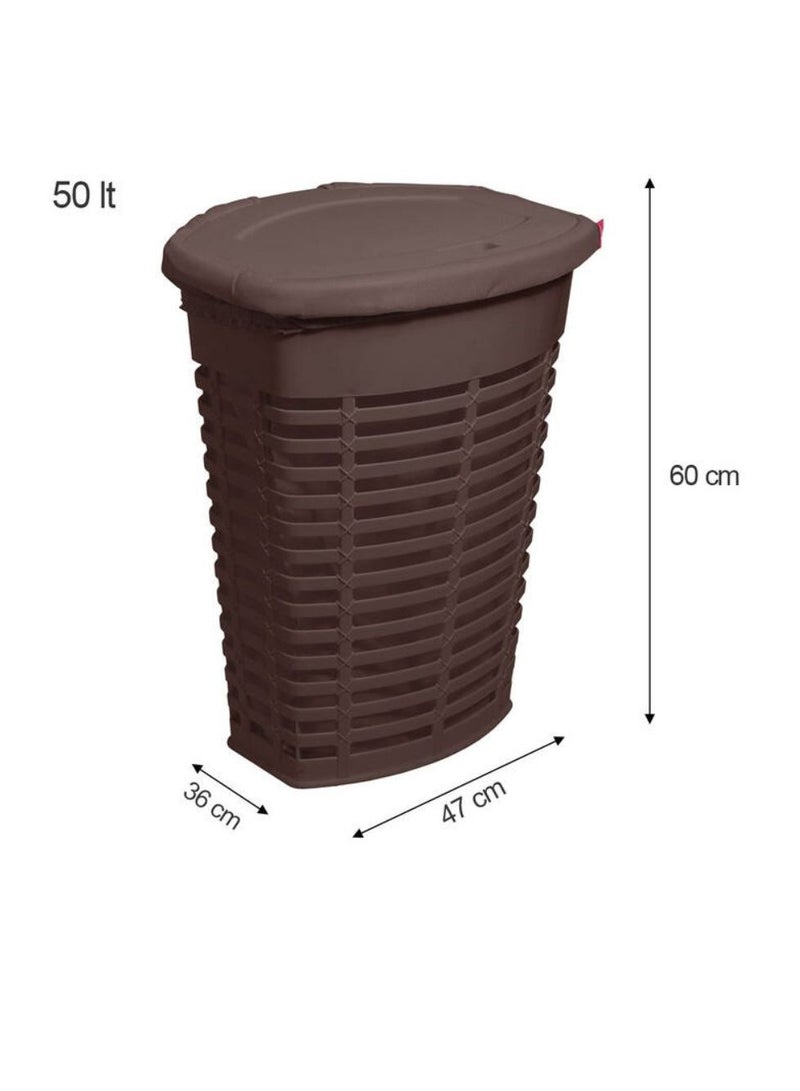 Primanova Plastic Laundry Basket Large Hamper Laundry Bin For Storing Blankets Clothes Pillows Toys Shoes 50 Liters -Brown - Image 2