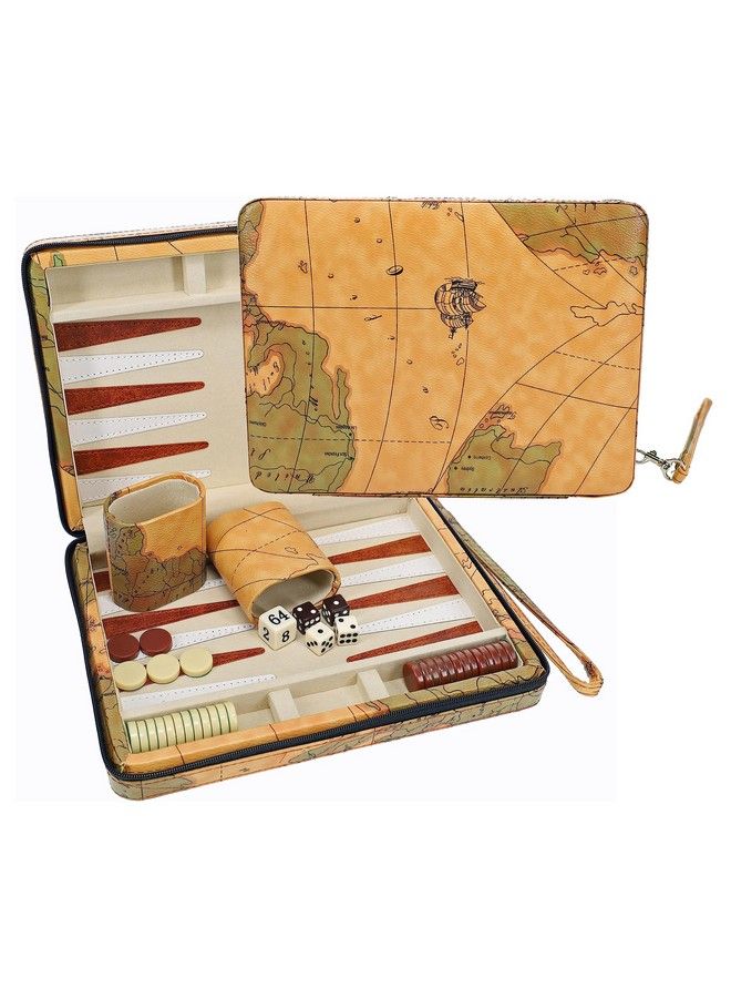 WE Games مجموعة طاولة الزهر ألعاب الطاولة للكبار ألعاب السفر المغناطيسية مع خريطة بنية اللون من الجلد الصناعي وحزام حمل مجموعة طاولة الزهر للسفر للكبار - Image 1