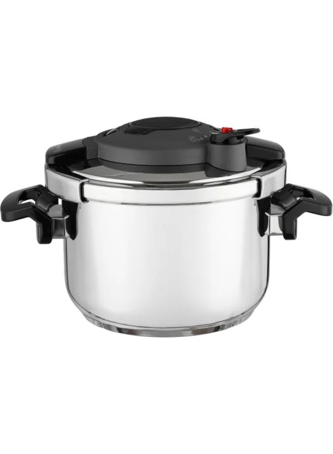 Korkmaz Steel Pressure Cooker, 5 Liters - Silver Black - Image 4