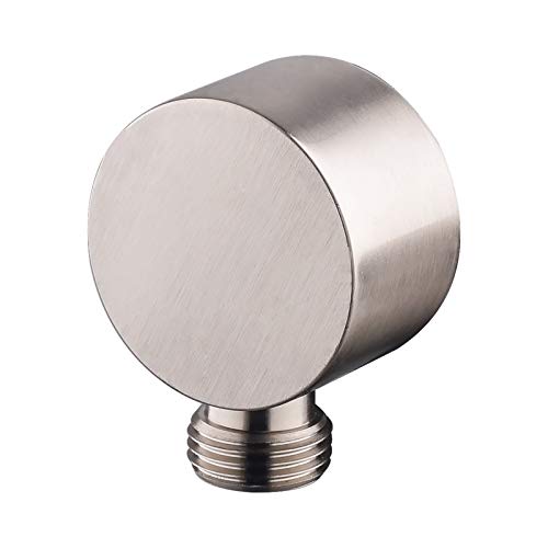 Keymark Wall Supply Elbow, Brass Round Wall Mount Shower Hose Connector G 1/2″ Drop Ell Union Water Outlet for Handheld Hand Shower, Brushed Nickel - Image 1