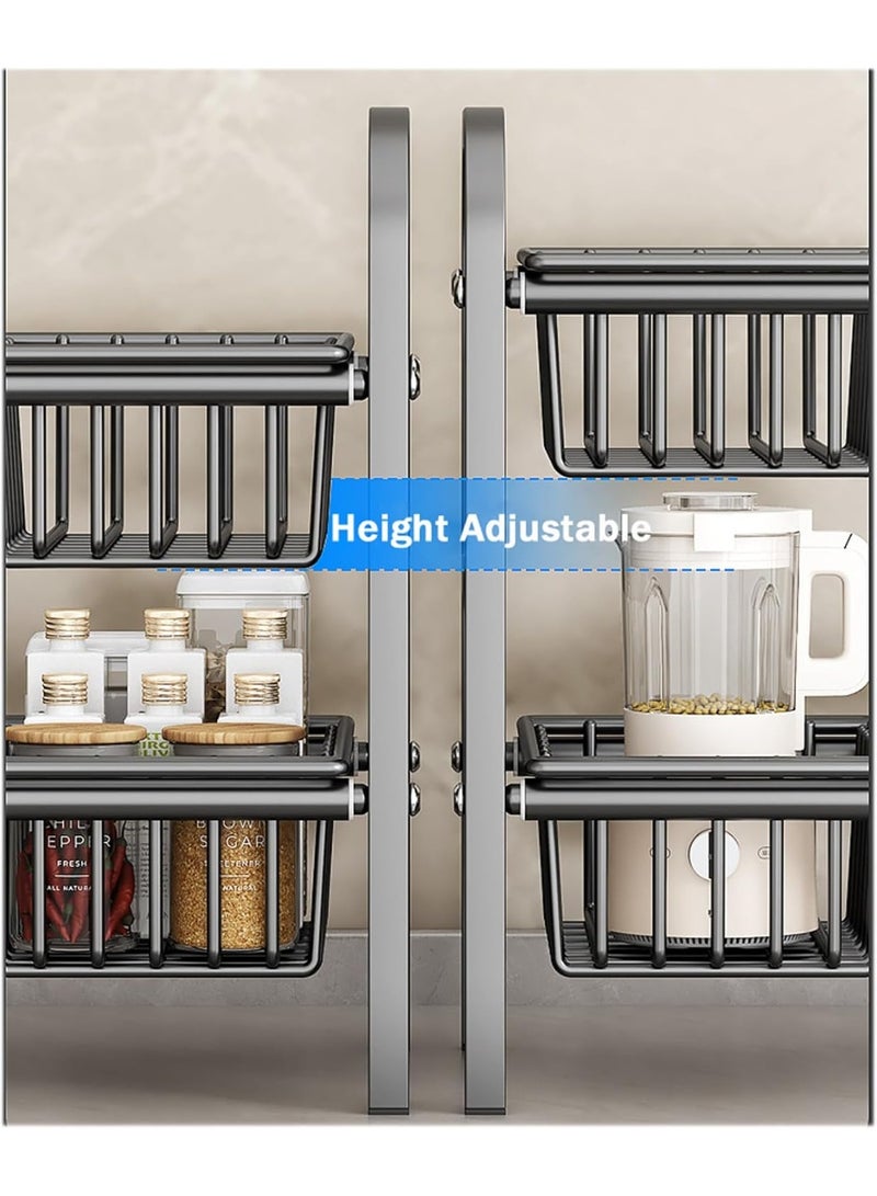 U-HOOME Under Sink Organizer,2 Tier Expandable Cabinet Shelf Organizer,Under Sink Storage Rack with 5 Removable Panels and 5 Baskets Under for Kitchen Bathroom,Countertop - Image 5