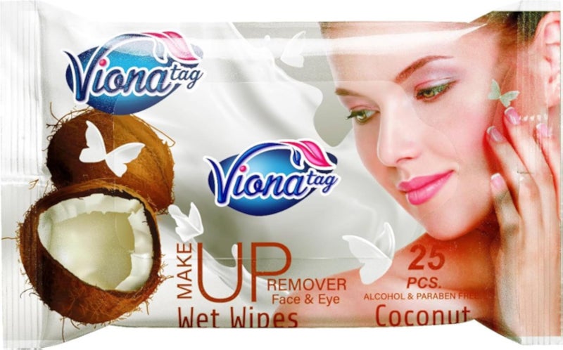 مناديل فيونا لإزالة المكياج برائحة جوز الهند، ٢٥ منديلاً