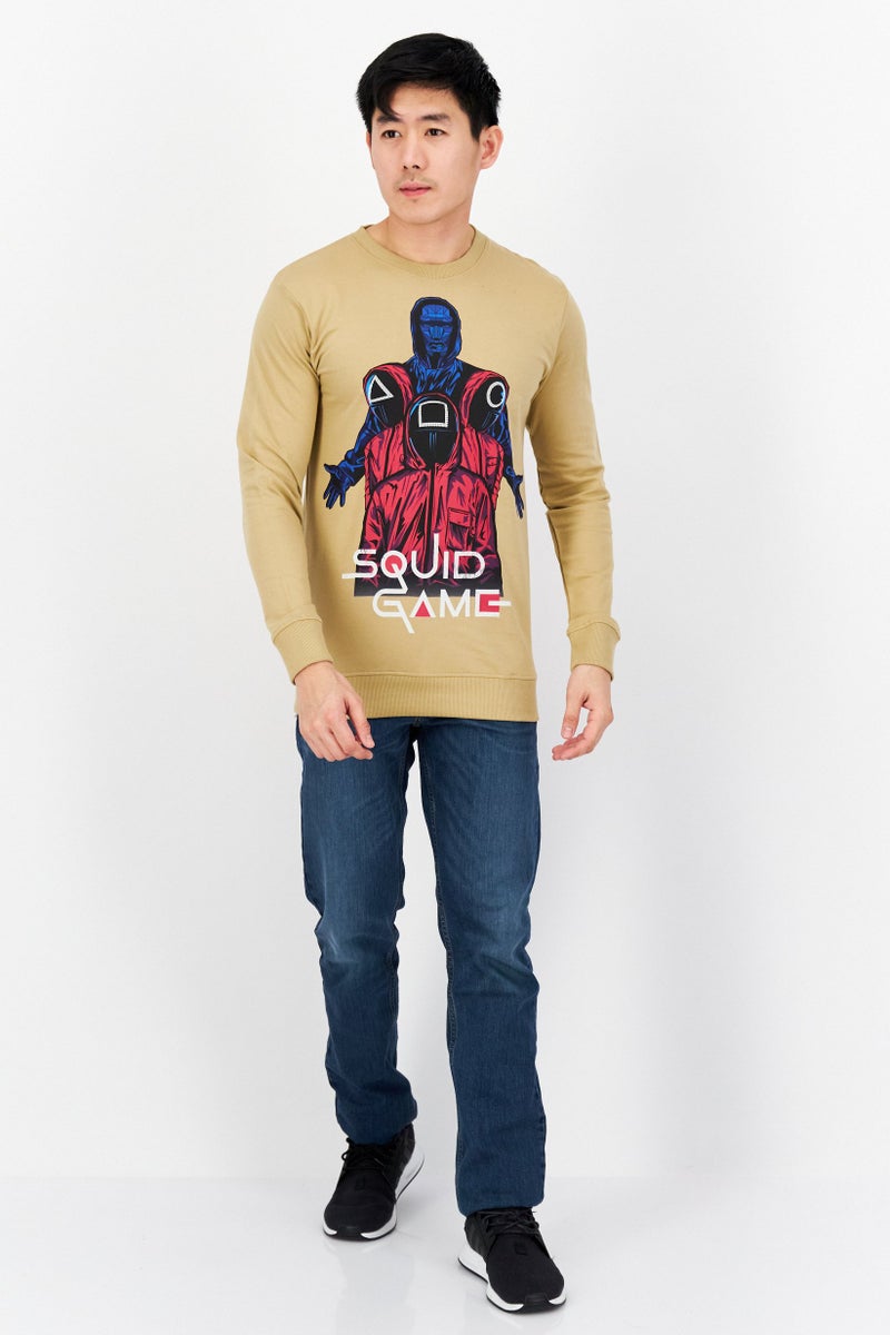 NETFLIX Men Crew Neck Printed Long Sleeves Sweatshirt, Tan - Image 3