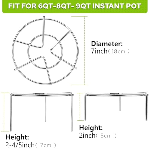 CELEORIS Steamer Rack For Pots, 2-4/5" and 2" Tall Trivet for Instant Pot 6 Qt and 8 Qt, 18/8 Stainless Steel Steaming Rack Fit Pressure Cooker (7" Dia - 2Pcs) - Image 2