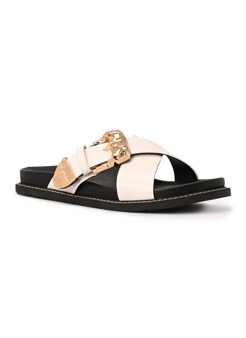 Carmen Steffens Papete White Bianco Crossed Straps with Buckle