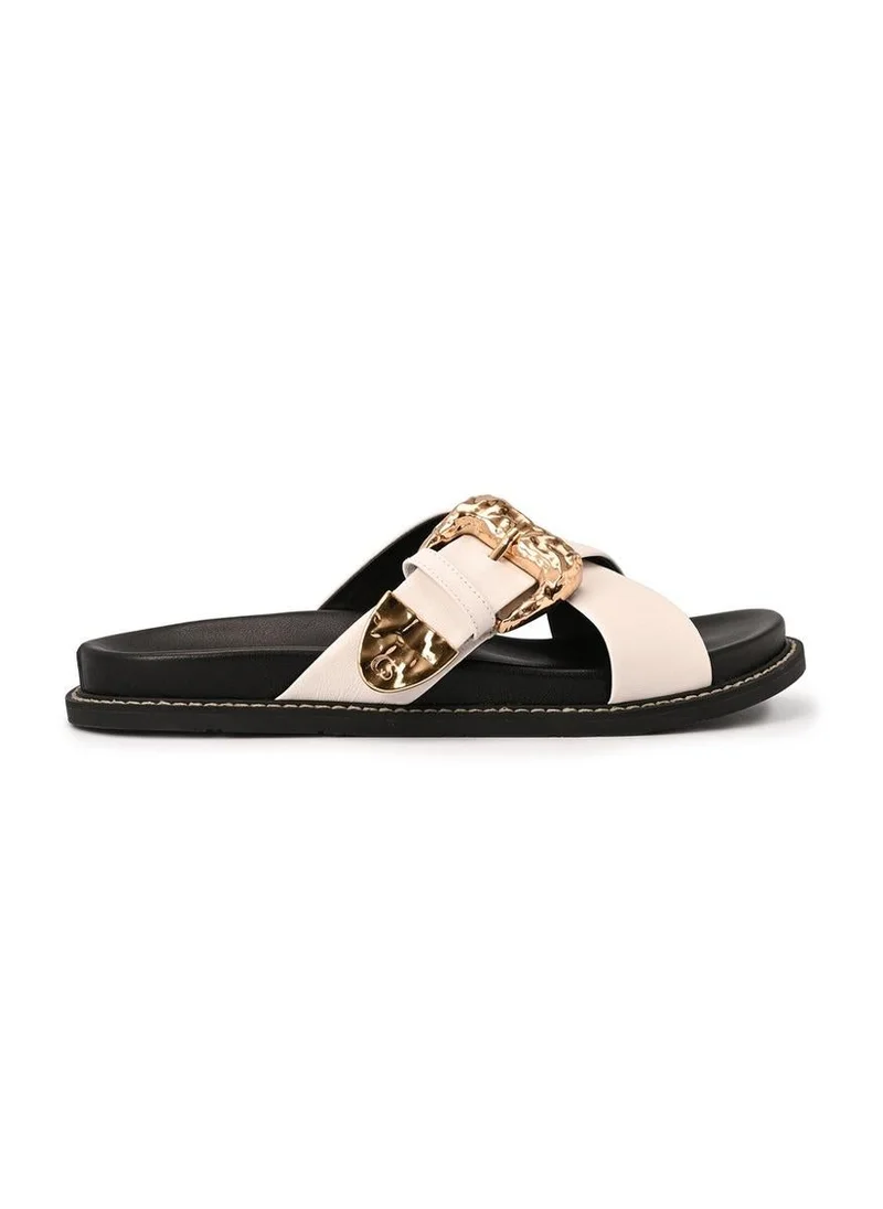 Carmen Steffens Papete White Bianco Crossed Straps with Buckle