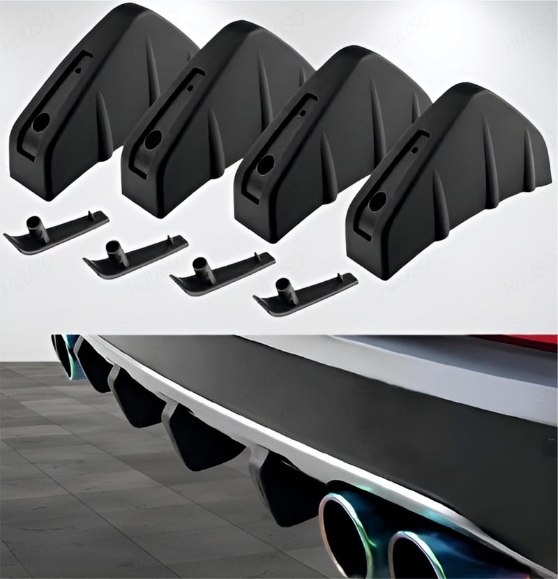 HUUSO 4 Pack Shark Fin Rear Bumper Diffuser Black, Aerodynamic Lip Kit & Spoiler Deflector for Enhanced Style & Protection Compatible with All Cars - Image 1