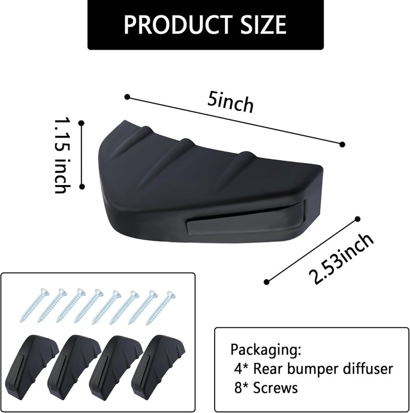 HUUSO 4 Pack Shark Fin Rear Bumper Diffuser Black, Aerodynamic Lip Kit & Spoiler Deflector for Enhanced Style & Protection Compatible with All Cars - Image 2