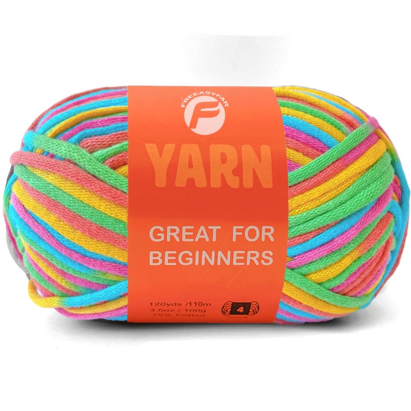 FREEASYFAR 3.5Oz/120yds Rainbow Yarn for Crocheting and Knitting;Worsted-Weight Medium #4;Cotton Blend Yarn for Beginners with Easy-to-See Sitches,Great for Amigurumi DIY(Rainbow,1 Skein) - Image 1