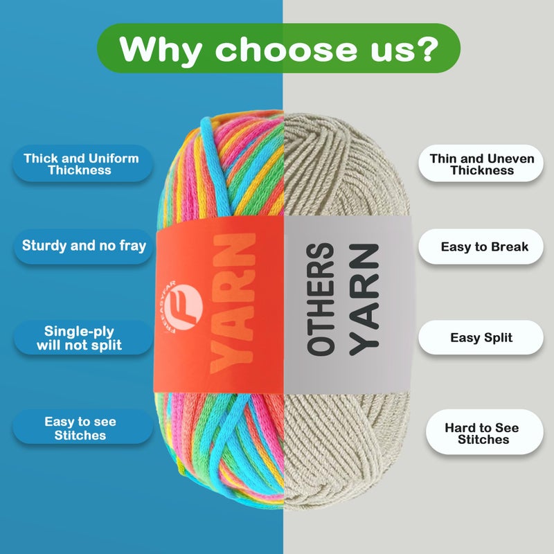 FREEASYFAR 3.5Oz/120yds Rainbow Yarn for Crocheting and Knitting;Worsted-Weight Medium #4;Cotton Blend Yarn for Beginners with Easy-to-See Sitches,Great for Amigurumi DIY(Rainbow,1 Skein) - Image 3