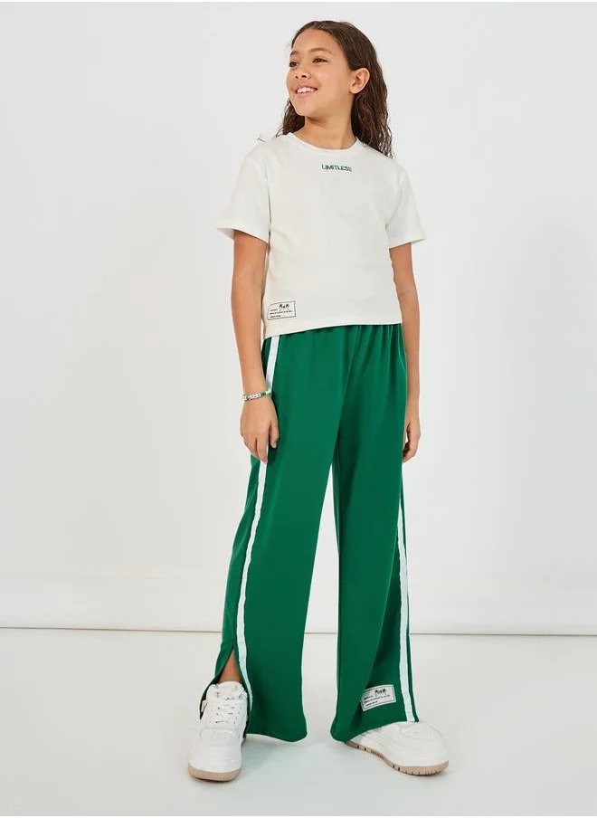 Styli Embroidered Rib Round Neck T-Shirt & Contrast Panel Joggers Co-Ords