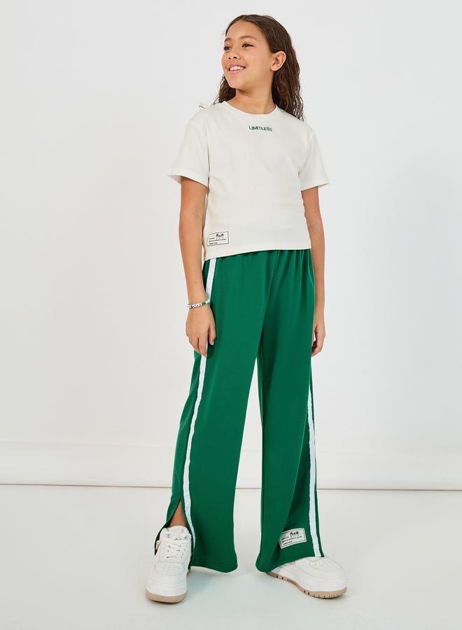 Styli Embroidered Rib Round Neck T-Shirt & Contrast Panel Joggers Co-Ords  - Image 1