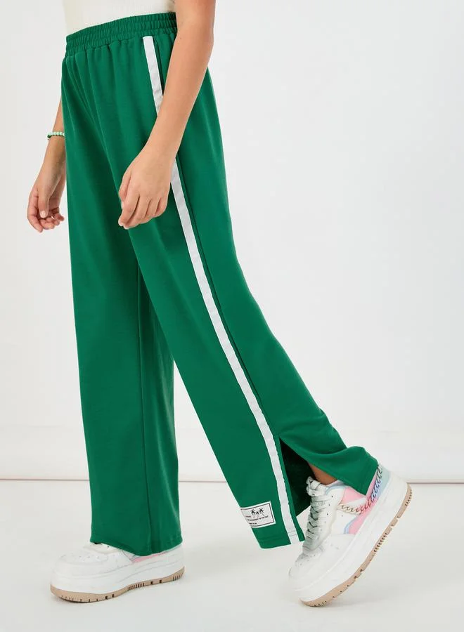 Styli Embroidered Rib Round Neck T-Shirt & Contrast Panel Joggers Co-Ords