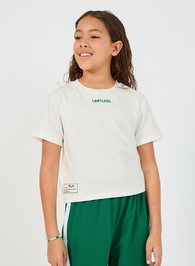 Styli Embroidered Rib Round Neck T-Shirt & Contrast Panel Joggers Co-Ords  - Image 2