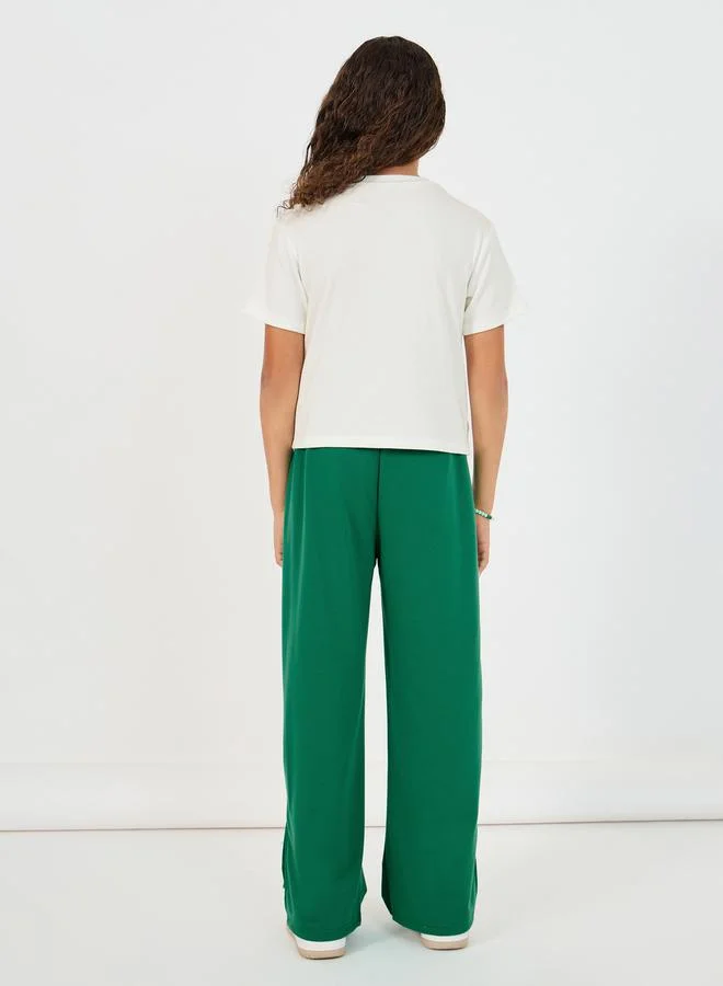 Styli Embroidered Rib Round Neck T-Shirt & Contrast Panel Joggers Co-Ords