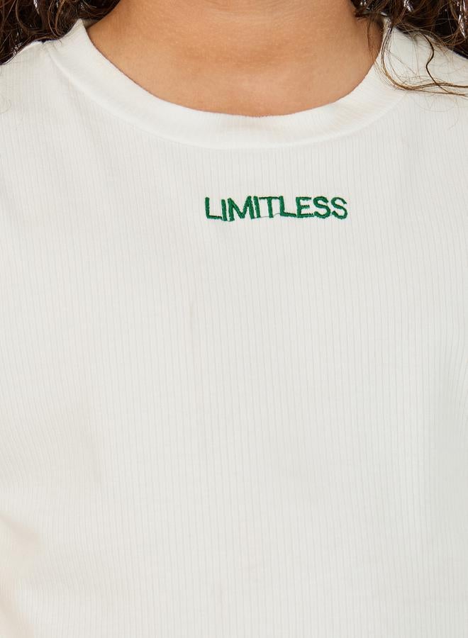 Styli Embroidered Rib Round Neck T-Shirt & Contrast Panel Joggers Co-Ords  - Image 3