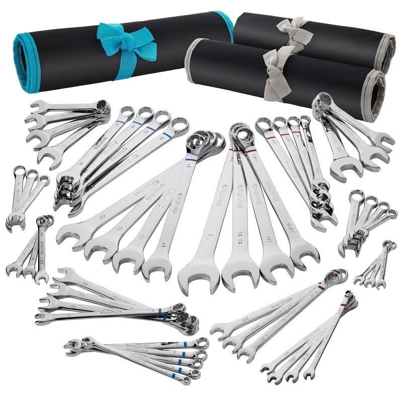 DURATECH 52-Piece Combination Wrench Set, 32 PCS Combo & 20 PCS Stubby, SAE & Metric, CR-V Steel, with Rolling Pouch - Image 1