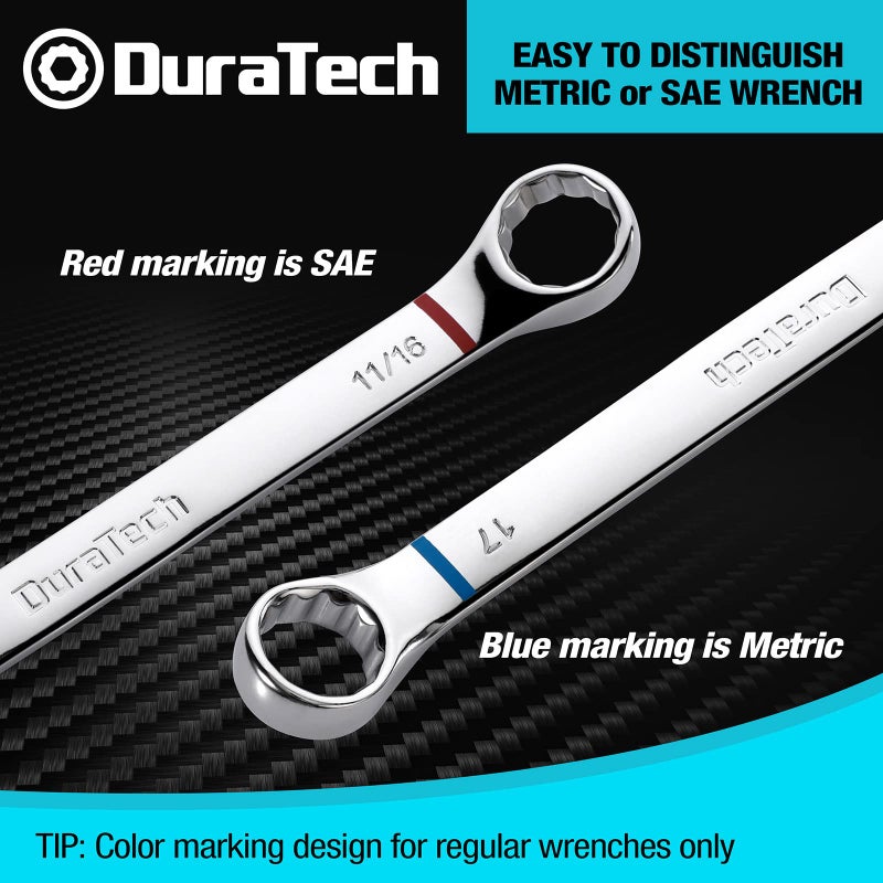 DURATECH 52-Piece Combination Wrench Set, 32 PCS Combo & 20 PCS Stubby, SAE & Metric, CR-V Steel, with Rolling Pouch - Image 2