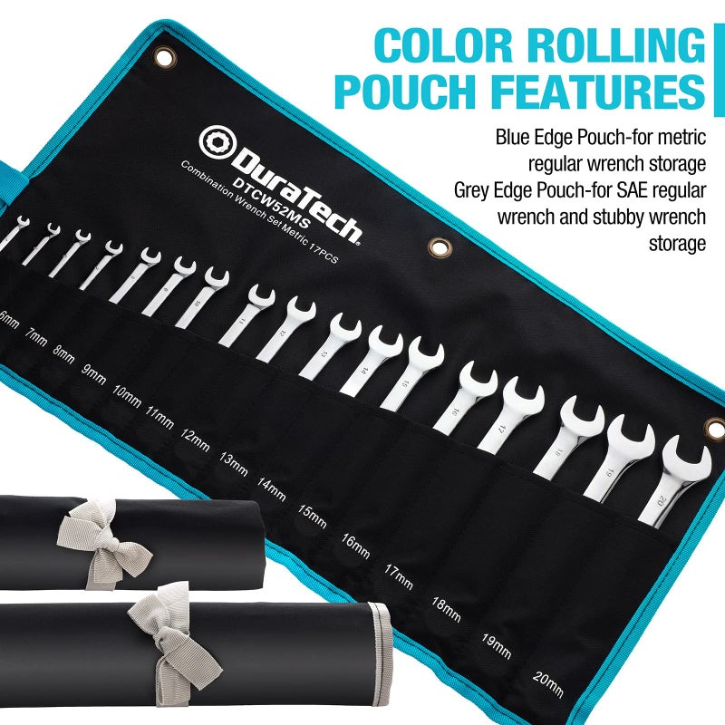 DURATECH 52-Piece Combination Wrench Set, 32 PCS Combo & 20 PCS Stubby, SAE & Metric, CR-V Steel, with Rolling Pouch - Image 3