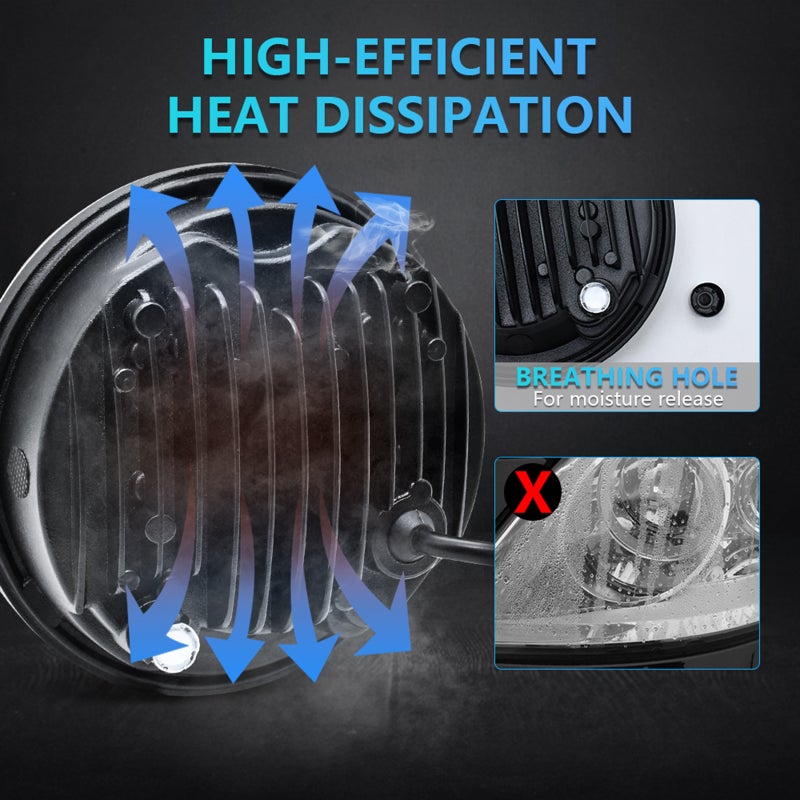 5-3/4 5.75 Inch LED Headlight, 1PC Round Motorcycle Headlight with DRL/Turn Signal/Low Beam/High Beam IP67 Waterproof Headlight Replacement for Motorcycles Cars - Image 3