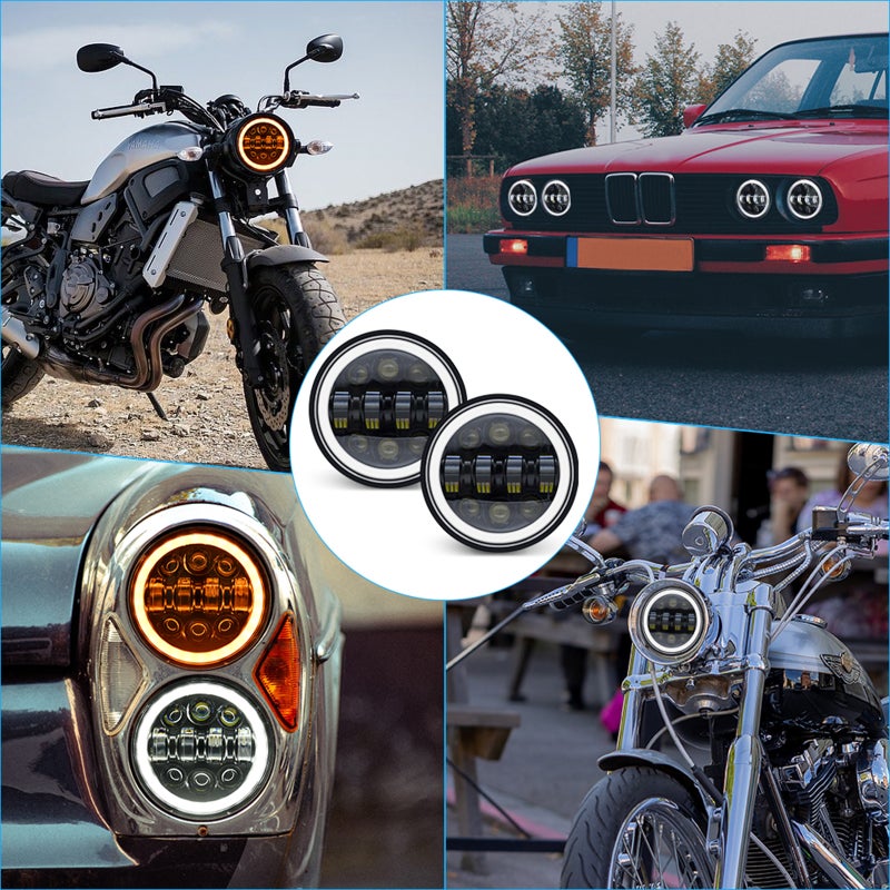 5-3/4 5.75 Inch LED Headlight, 1PC Round Motorcycle Headlight with DRL/Turn Signal/Low Beam/High Beam IP67 Waterproof Headlight Replacement for Motorcycles Cars - Image 2