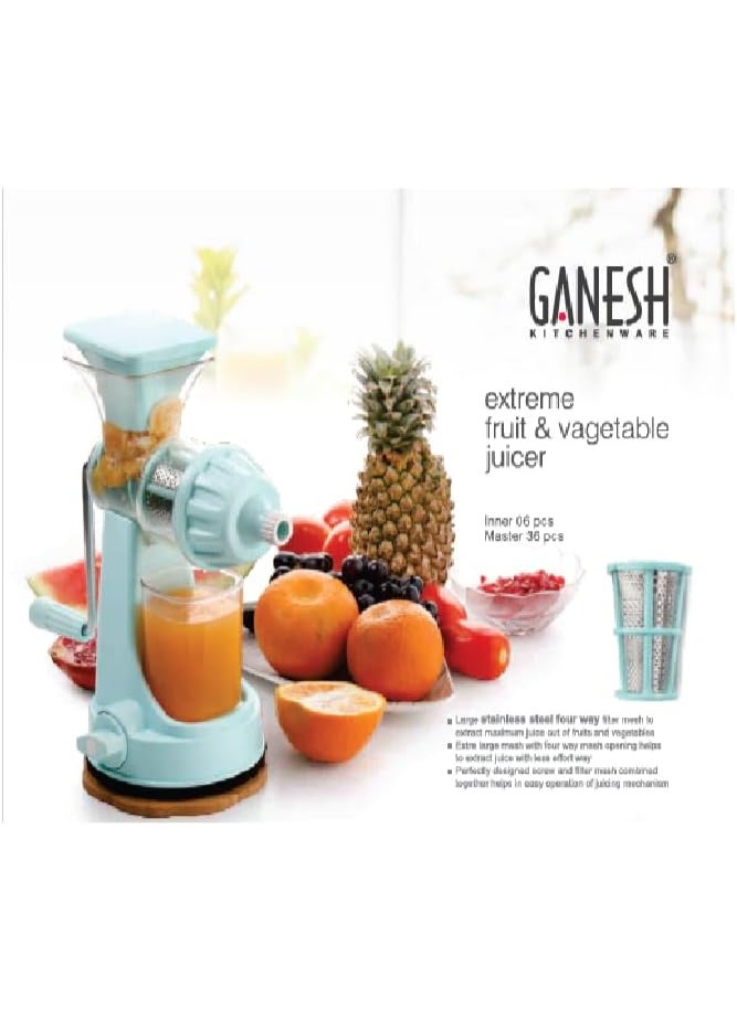 GANESH Fruit & Vegetable Steel Handle Vacuum Locking base Juicer Machine, Juice Maker, Orange Juicer, Blue  - Image 2